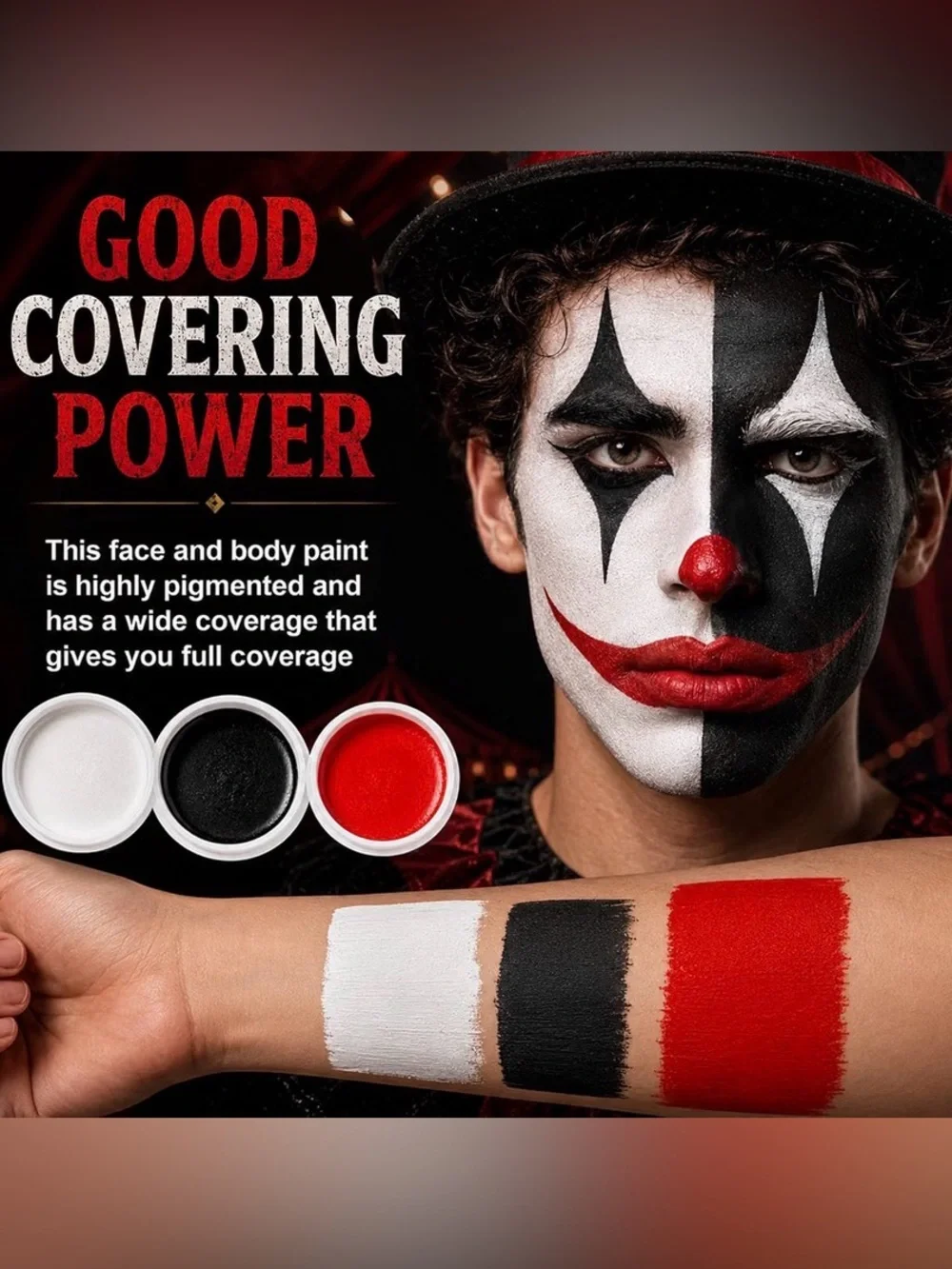 NEW Face & Body Paint Set - White, Black, Red - 8 Pc Kit (Halloween Makeup) ✨
